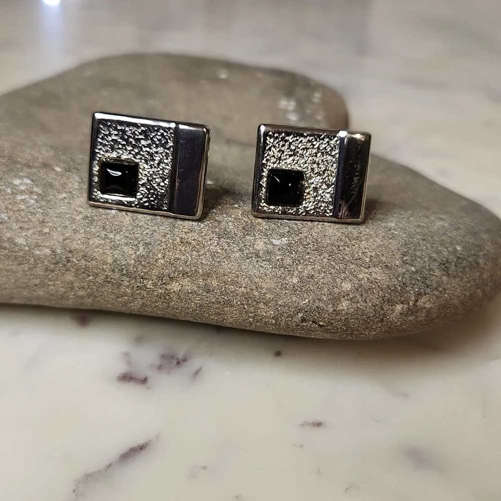 Vintage | Silver and Black Men's Cufflinks